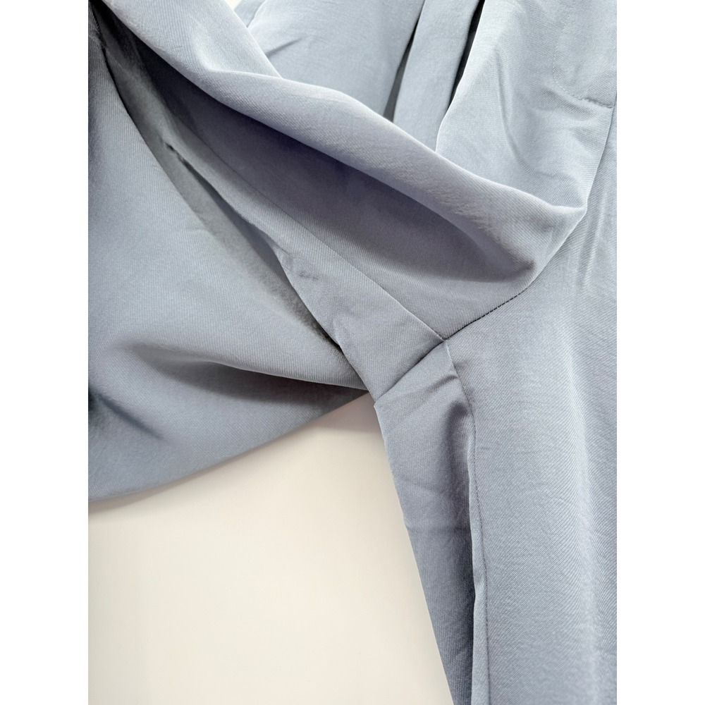 NSR Wide Leg Pleated Pants Women Medium Blue Flowing Elegant Palazzo Satin NWT - Picture 3 of 9